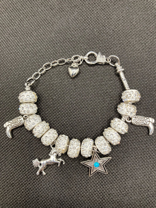 Bling Southwest, Country Bracelet with Western Charms, Cowboy Boots, Horse, Star