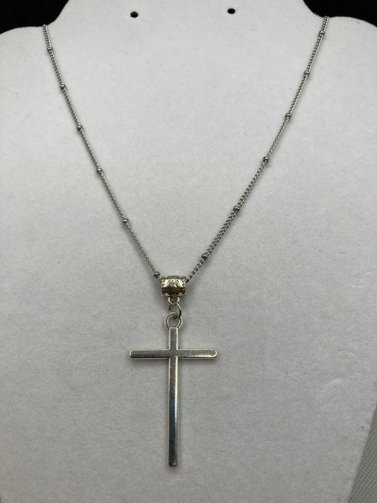 Silver Cross Necklace Plain with Specialty Chain, Southwest, Religious and Country Jewelry