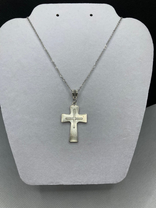 Silver Gothic Cross Necklace with Specialty Chain, Southwest, Religious and Country Jewelry