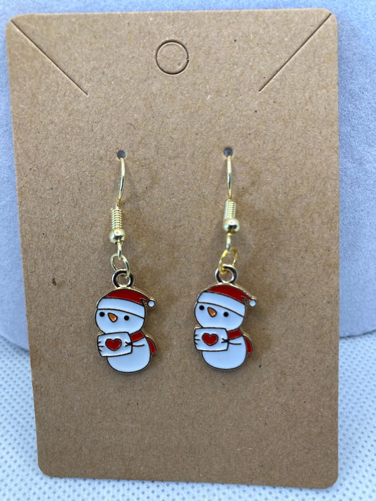 Christmas Earrings with Green Christmas Snowman with Letter Charms are perfect for the Holidays and gift-giving.