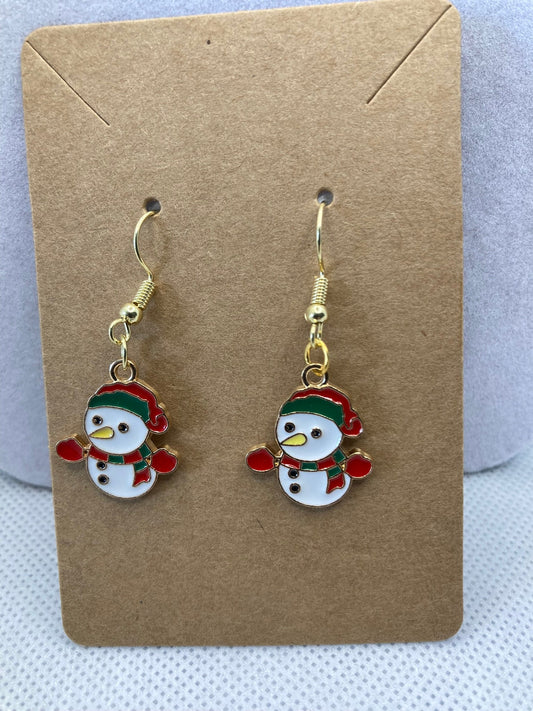 Christmas Earrings with Green Christmas Snowman with Gloves Charms are perfect for the Holidays and gift-giving.