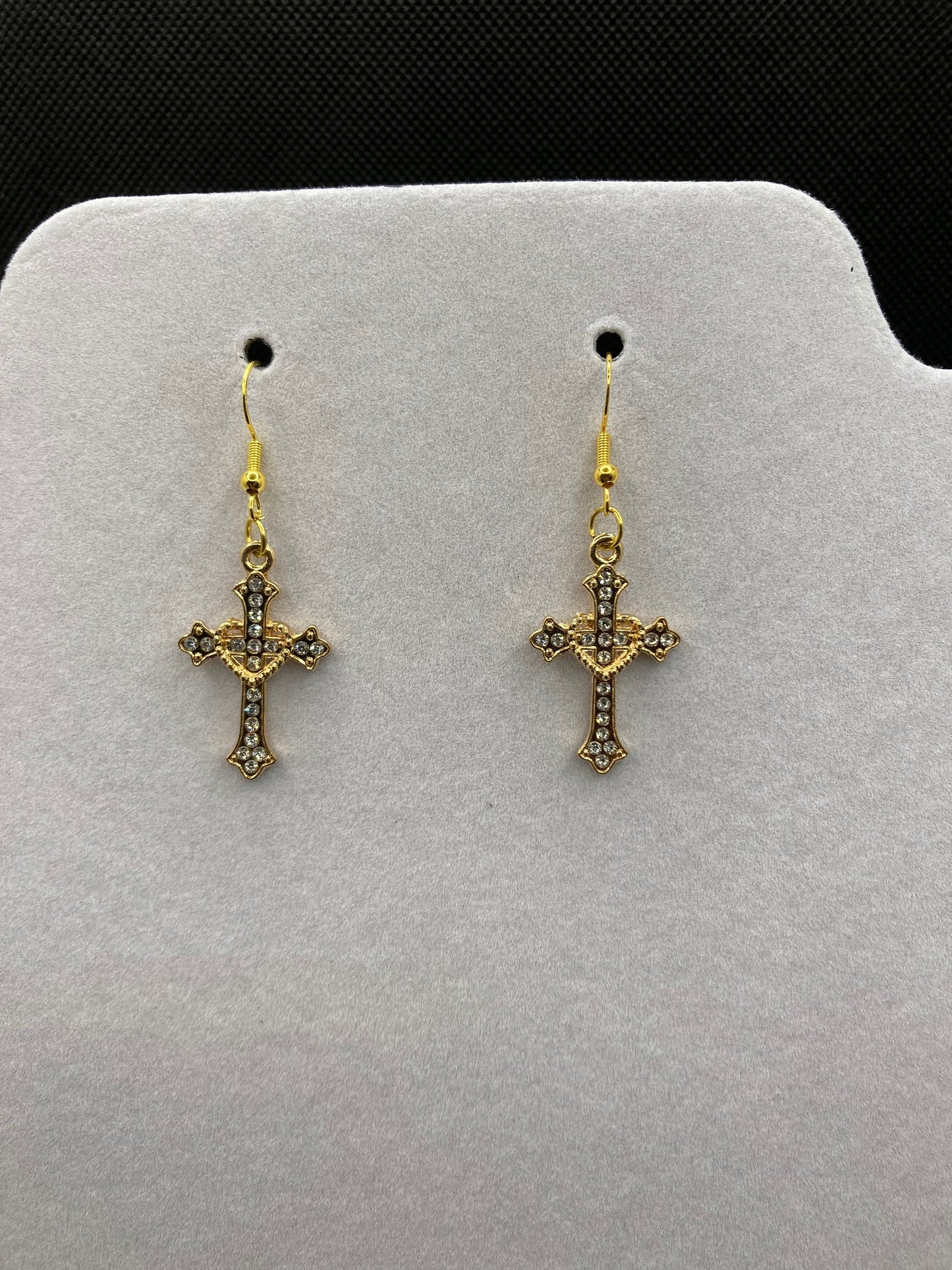 Gold cross earrings with rhinestone detail