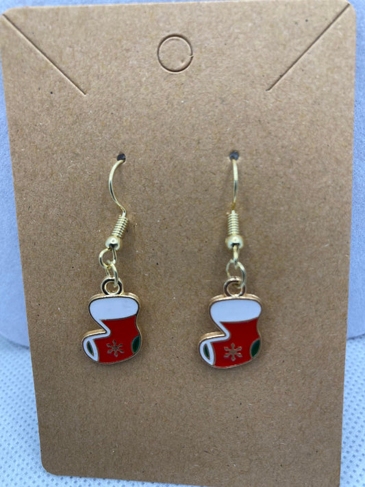 Christmas Earrings with Green Christmas Stocking Charms are perfect for the Holidays and gift-giving.