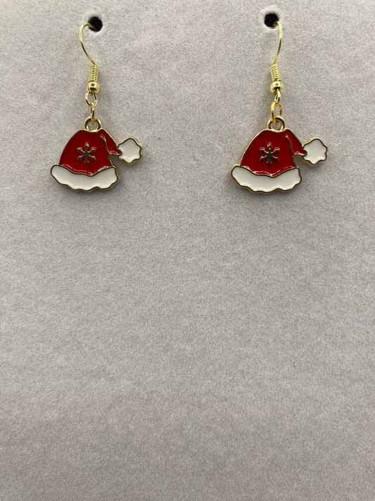 Christmas Earrings with Green Christmas Santa Hat Charms are perfect for the Holidays and gift-giving.