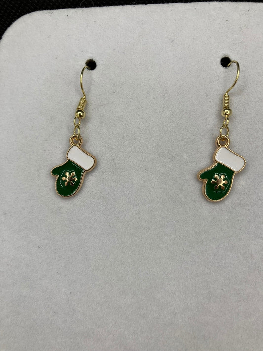 Christmas Earrings with Green Christmas Mittens Charms are perfect for the Holidays and gift-giving.