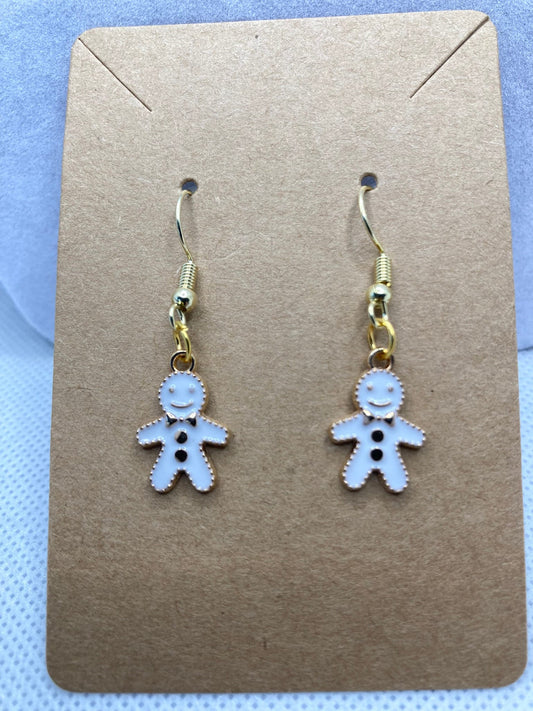 Christmas Earrings with Christmas White Gingerbread Man Charms are perfect for the Holidays and gift-giving.